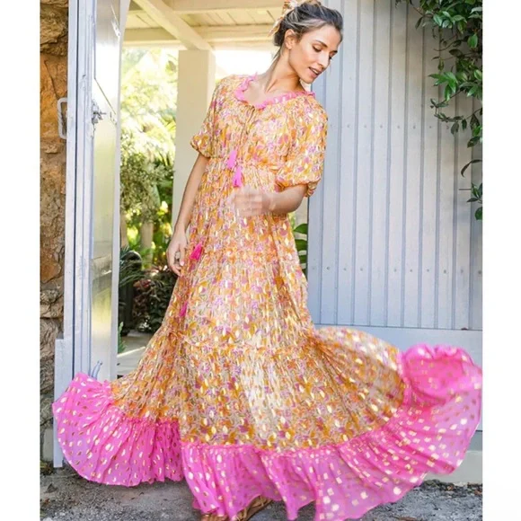 Miss June Paris Sally maxi dress, one size pink orange gold - Picture 11 of 11